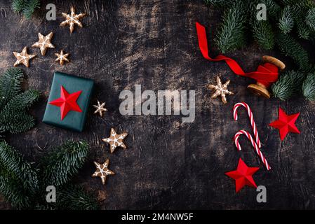 Christmas and New Year background with gift boxes Stock Photo