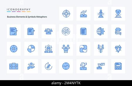 25 Business Elements And Symbols Metaphors Blue icon pack Stock Vector