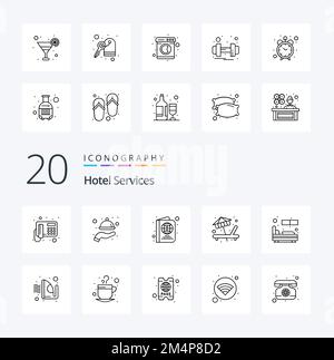 20 Hotel Services Line icon Pack like single bed passport service sunbed Stock Vector