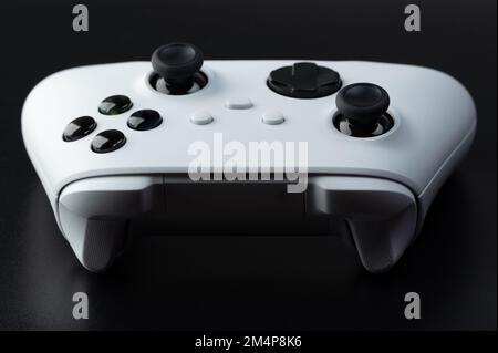 Gaming joystick front view isolated on black background Stock Photo