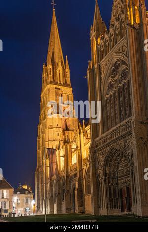 Bayeaux Notre Dame Cathedral in Bayeaux, France at twilight Stock Photo