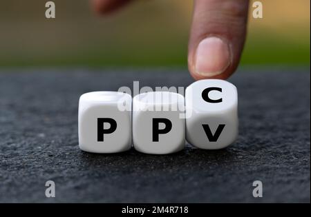 Dice form the expressions PPV (pay per view) and PPV (pay per click). Stock Photo