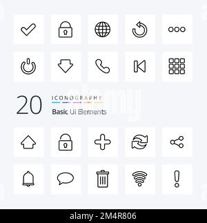 20 Basic Ui Elements Line icon Pack like media bookmark right remove ...