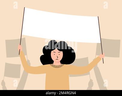 Crowd of protesters people. Silhouettes of hands people with banners Stock Vector