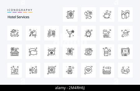 25 Hotel Services Line icon pack Stock Vector