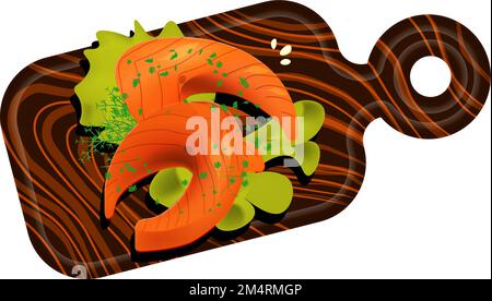 red fish slices. Salmon or trout steak Stock Vector