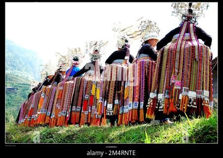 (FILE) A view of the Jinji dance in Qiandongnan, Guizhou Province, China, April 3, 2005. The jinji dance plays an important role in the 12-year ancest Stock Photo