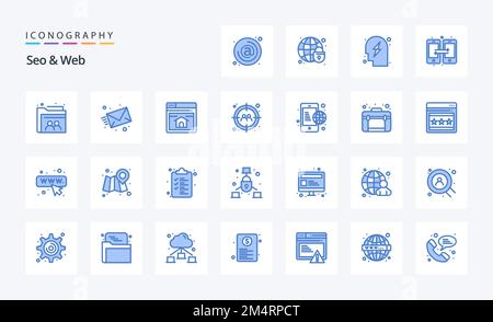25 Seo  Web Blue icon pack Stock Vector