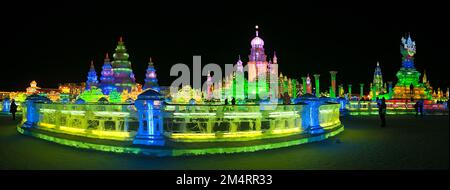 (FILE) Ice lanterns at the Ice and Snow World in Harbin, Heilongjiang province, China, February 20, 2013. Stock Photo