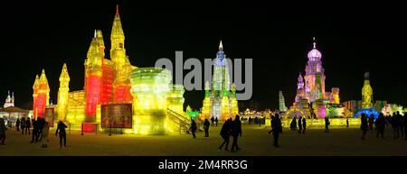 (FILE) Ice lanterns at the Ice and Snow World in Harbin, Heilongjiang province, China, February 20, 2013. Stock Photo