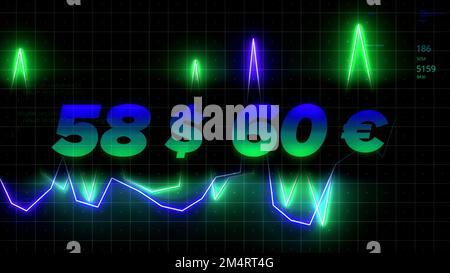 A bright graph . Motion . Bright neon animated graphics on which the falling exchange rate of foreign currencies is shown in numbers. High quality 4k Stock Photo