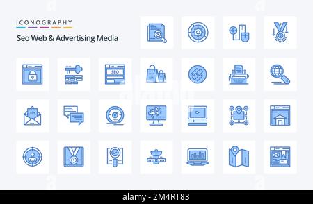25 Seo Web And Advertising Media Blue icon pack Stock Vector