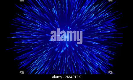 Bright emission of lines on a black background. Motion. Abstract multicolored lines spreading in space on a black background Stock Photo