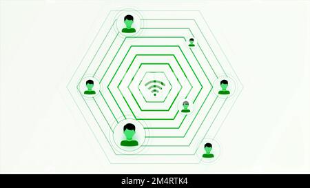 White background. Motion.A bright light background with a Wi-Fi icon where user icons are connected in animation. High quality 4k footage Stock Photo