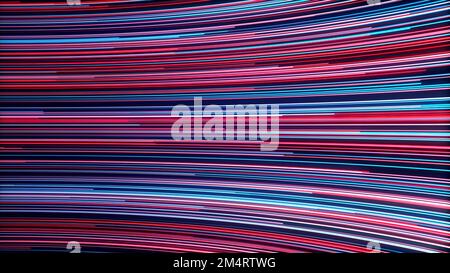 Purple background. Motion.Colored thin lines glowing with white light in animation running in different directions. High quality 4k footage Stock Photo