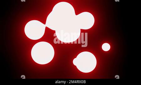 Abstract background with morphing red neon bubbles isolated on a black background. Design. Glowing spheres flying and getting stuck together Stock Photo