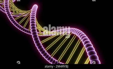 Beautiful moving spiral with DNA. Design. Rotating 3d spiral with glowing lines and dots. Neon DNA Card Spiral. Stock Photo