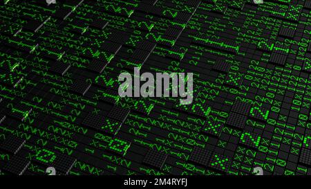Background with surface of squares and code. Motion. Computer surface ...