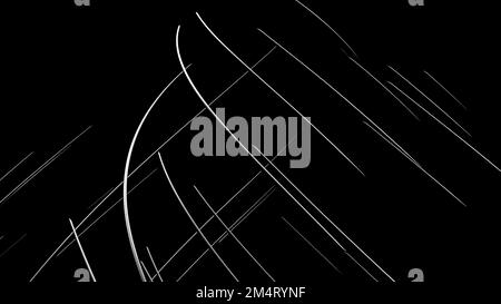 Abstract moving and curving narrow fibers on a black background. Design. Twisted narrow stripes like tentacles Stock Photo