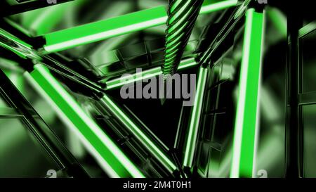 Pink and green background. Desine.A triangular-shaped tunnel that moves in the opposite direction and is made in computer graphics. High quality 4k fo Stock Photo