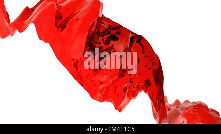 White background. Design.A red and blue scarf in animation that flies in different directions and paint comes from it. High quality 4k footage Stock Photo