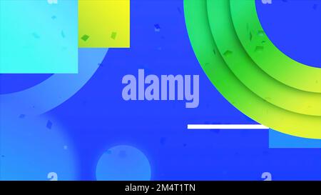 Green and blue background with multicolored geometric shapes. Motion.Multicolored ovals and rectangles in animation appear on a simple monochrome back Stock Photo