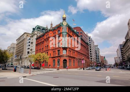 SunTrust Bank historic building with clock tower in Washington DC, USA Stock Photo