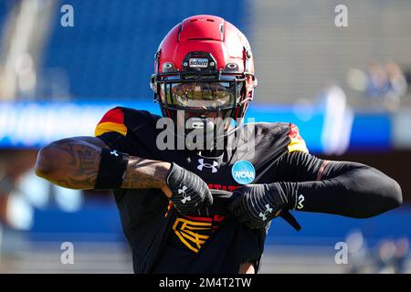 Ferris State Bulldogs Jacarvis Alexandre (0) during warmups for the NCAA Division II national championship college football game, at McKinney ISD Stad Stock Photo