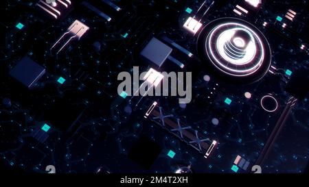 Futuristic ultra detailed abstract machine. Motion. Alien space technologies with parts of extraterrestrial mechanism Stock Photo