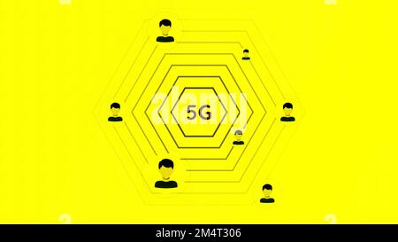 Yellow and white background. Motion.A bright background that shows the distribution of the Internet 5 g and users icons that will connect in the anima Stock Photo