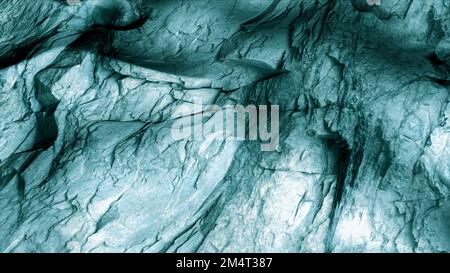 Stretched turquoise material with the pattern of crumpled paper. Motion. Movement of shapes under flexible material Stock Photo