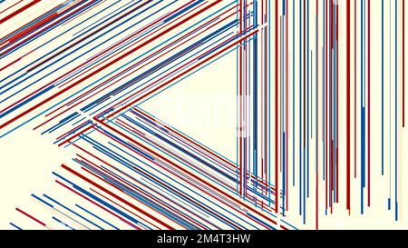 Abstract narrow blue and red lines creating triangular silhouette on a white background. Motion. Moving crossed stripes Stock Photo