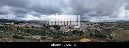 Aerial view of the city walls of Ronda, Spain in Andalucia. Stock Photo