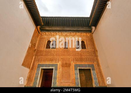 Granada, Spain - Nov 29, 2021: View of The Generalife intricate ceiling at the Alhambra de Granada complex at Granada, Spain, Europe. Stock Photo