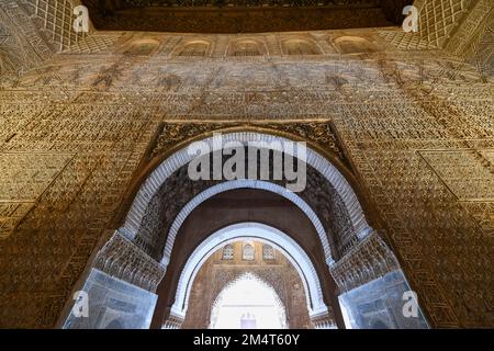 Granada, Spain - Nov 29, 2021: Intricate details of the Alhambra in Granada, Spain in Andalucia. Stock Photo