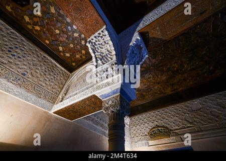 Intricate details inside of the Alhambra in Granada, Spain in Andalucia. Stock Photo