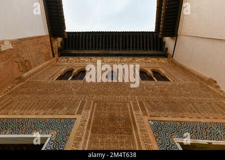 Granada, Spain - Nov 29, 2021: Intricate details of the Alhambra in Granada, Spain in Andalucia. Stock Photo