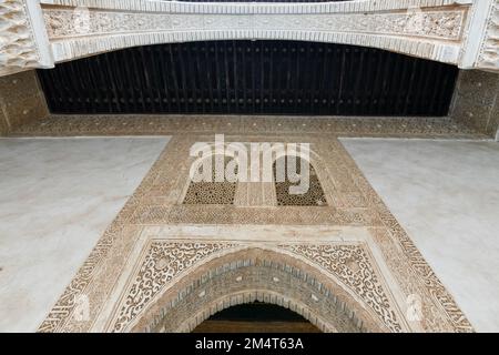 Granada, Spain - Nov 29, 2021: Intricate details of the Alhambra in Granada, Spain in Andalucia. Stock Photo