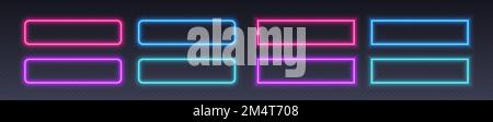 Neon button frames, coloful glowing borders, isolated UI elements. Stock Vector