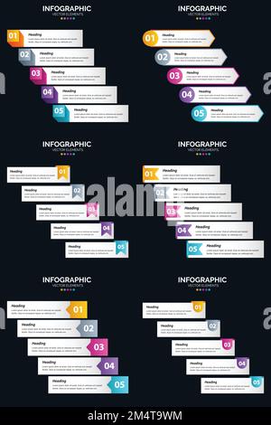 Our vector infographics pack of 6 includes 5 steps and timelines Stock ...