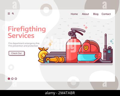 Firefighting Services Web Banner in Line Art Stock Vector