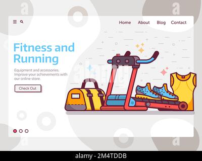 Fitness and Running Landing Page Template in Line Stock Vector