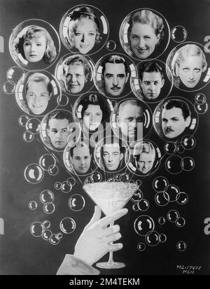 Collage of MGM Movie Stars from 1931 featuring from top left : GRETA GARBO, MARION DAVIES NORMA SHEARER, ROBERT MONTGOMERY, MARIE DRESSLER, JOHN GILBERT, RAMON NOVARRO, ALFRED LUNT, LYNN FONTANNE, WALLACE BEERY, LAWRENCE TIBBETT, WILLIAM HAINES, BUSTER KEATON and JACKIE COOPER publicity for Metro Goldwyn Mayer Stock Photo