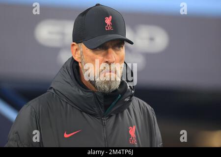 Liverpool manager Jurgen Klopp during the Carabao Cup Fourth Round match Manchester City vs Liverpool at Etihad Stadium, Manchester, United Kingdom, 22nd December 2022  (Photo by Conor Molloy/News Images) Stock Photo