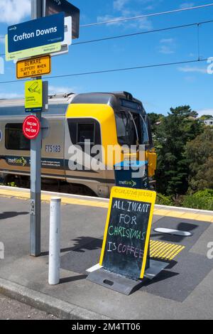 Suburban Electric train at Khandallah station on the Johnsonville line, Wellington, North Island, New Zealand Stock Photo