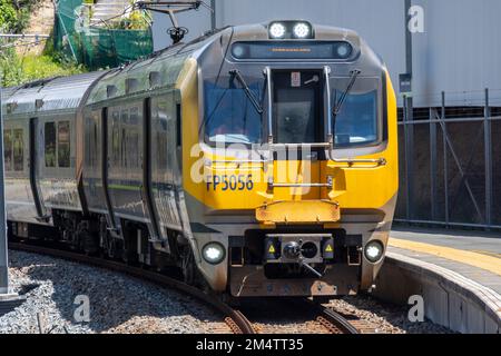 Suburban Electric train at Khandallah station on the Johnsonville line, Wellington, North Island, New Zealand Stock Photo