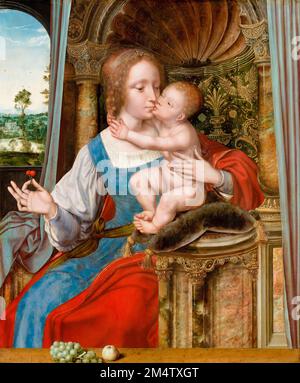 Madonna and Child, painting in oil on panel by Quentin Matsys, 1520-1529 Stock Photo