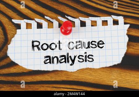 Business concept. Attached to the board is an announcement with the inscription - Root cause analysis Stock Photo