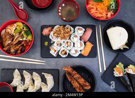 magnificent Japanese dishes lie on the table in a restaurant Stock Photo