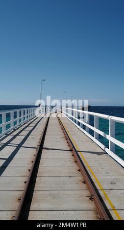 The Busselton Jetty, the longest timber-piled jetty in Australia Stock Photo